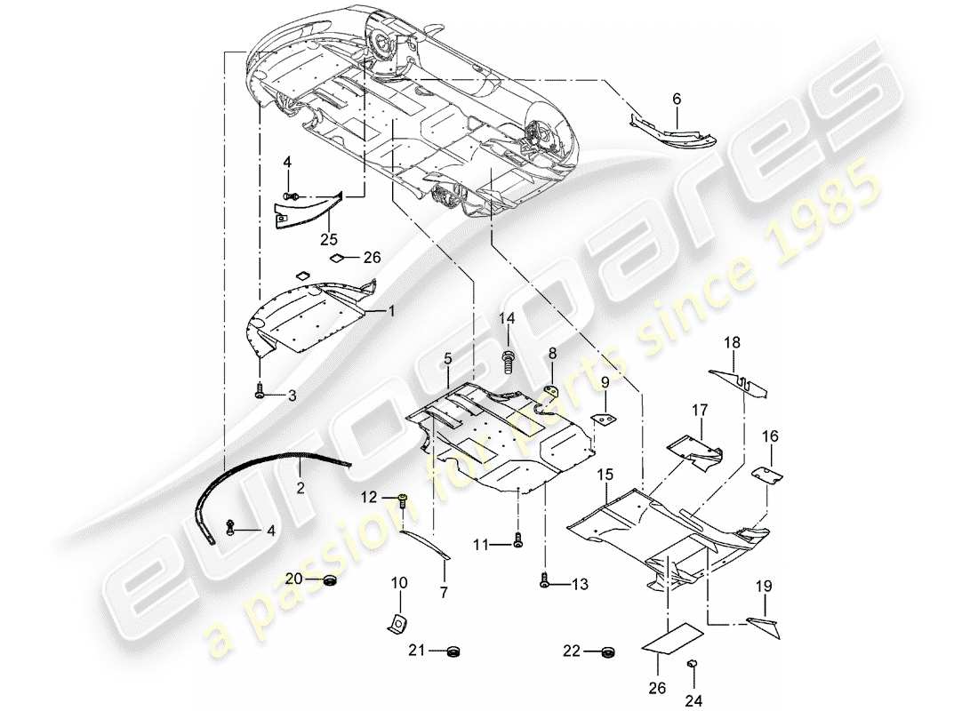 porsche 2006 (carrera gt) sottoscocca schema delle parti