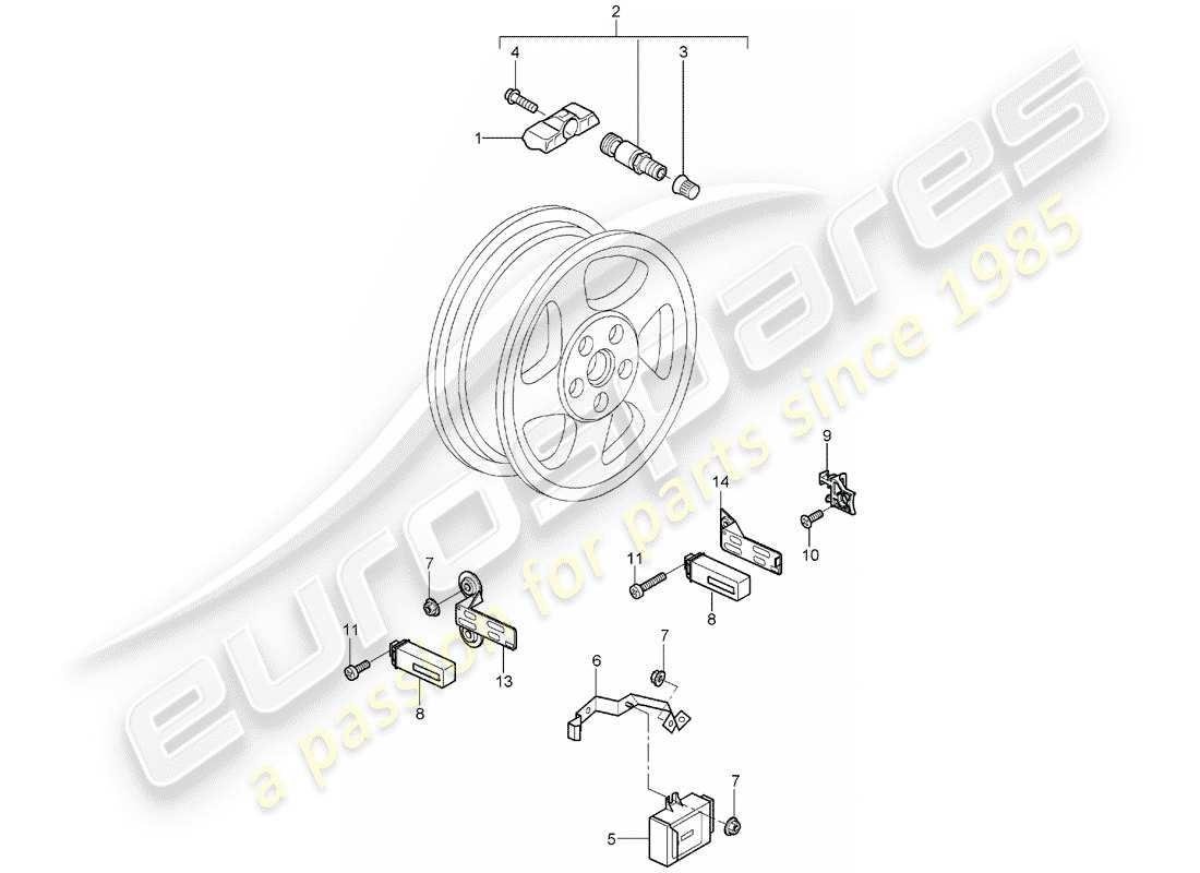 porsche 2005 (987 boxster) sistema di controllo della pressione dei pneumatici diagramma delle parti