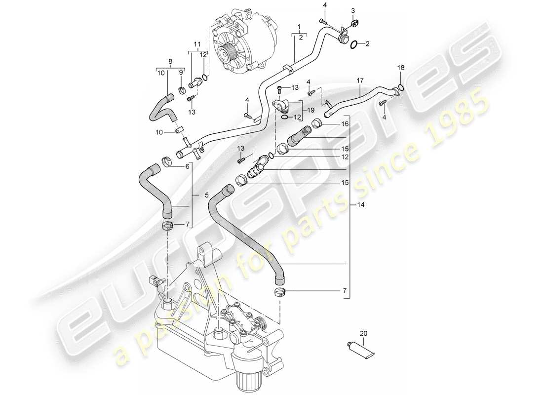 porsche 2006 (cayenne e1 9pa) raffreddamento ad acqua diagramma delle parti