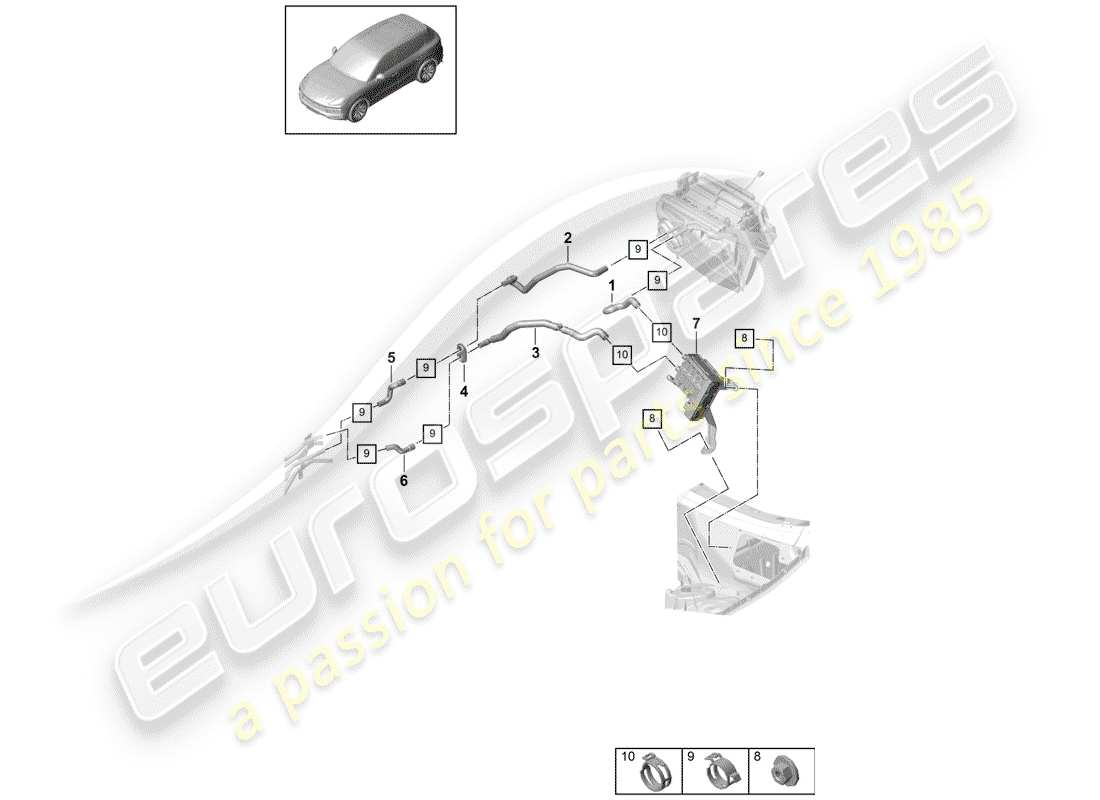 porsche 2020 (cayenne e3 9ya/9yb) diagramma delle parti del riscaldatore