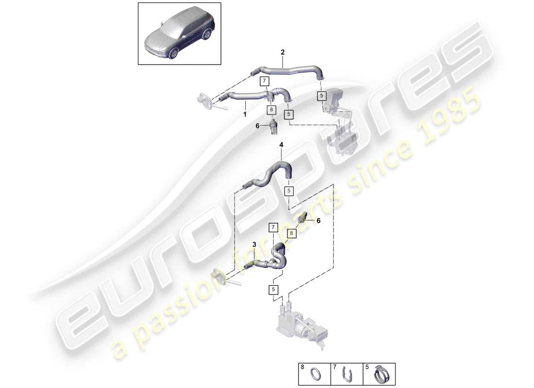 porsche 2020 (cayenne e3 9ya/9yb) diagramma delle parti del riscaldatore