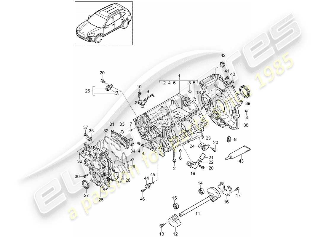 porsche 2011 (cayenne e2 92a) basamento diagramma delle parti