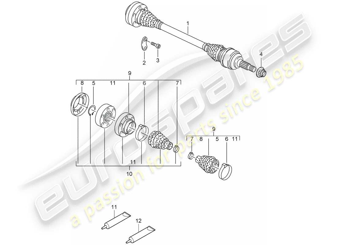 porsche 2008 (cayenne e1 9pa) albero di trasmissione diagramma delle parti