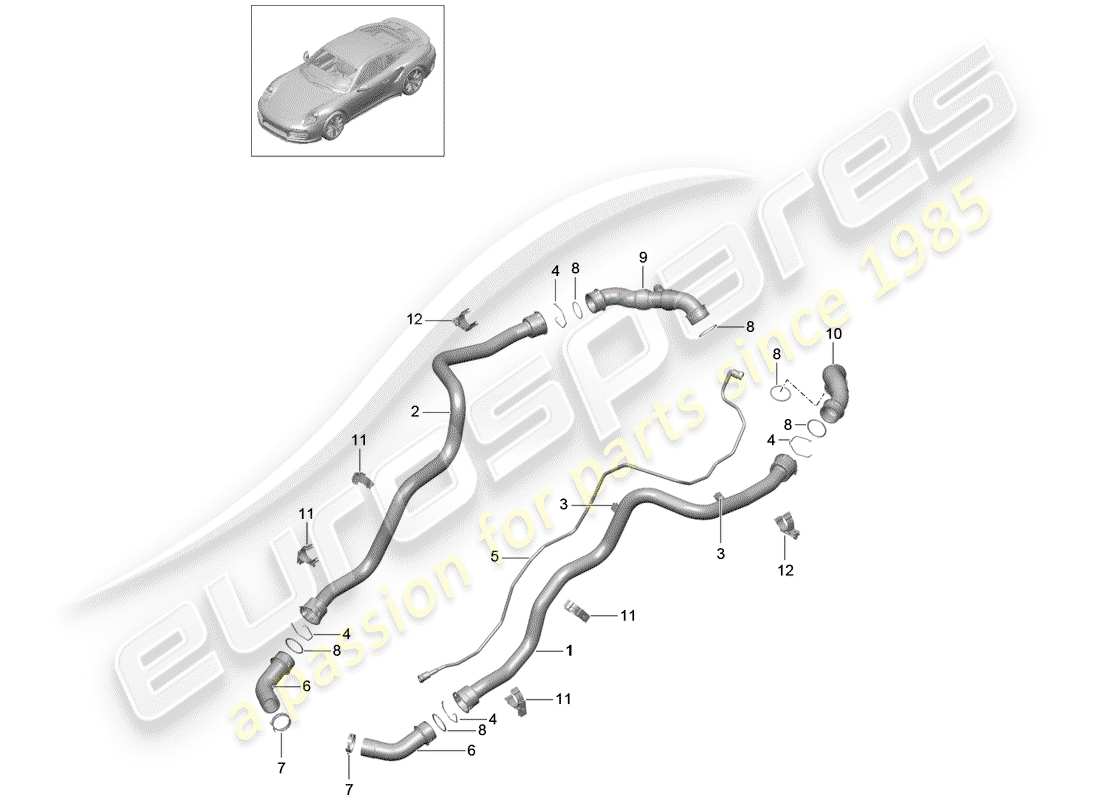porsche 2015 (991-1 turbo) raffreddamento ad acqua diagramma delle parti