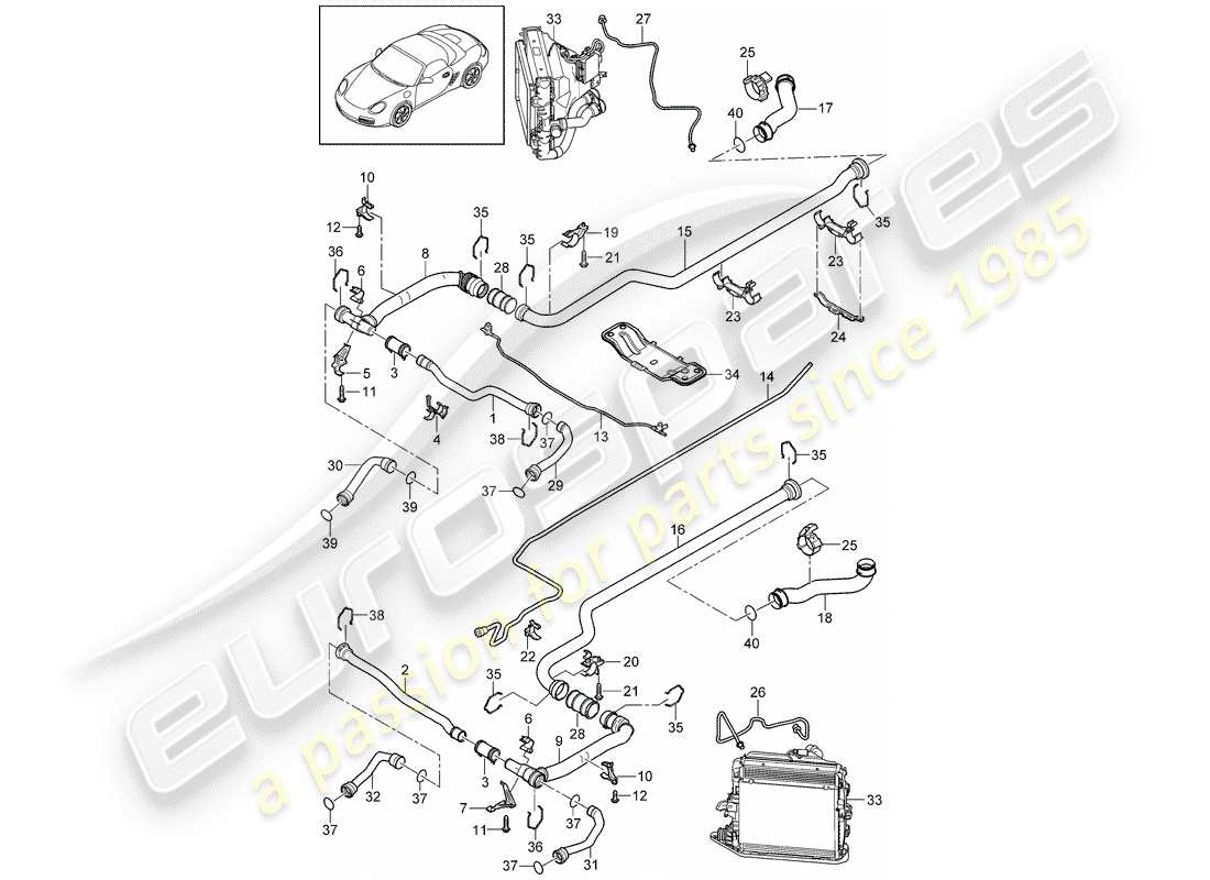 porsche 2011 (987 boxster) raffreddamento ad acqua 2 diagramma delle parti