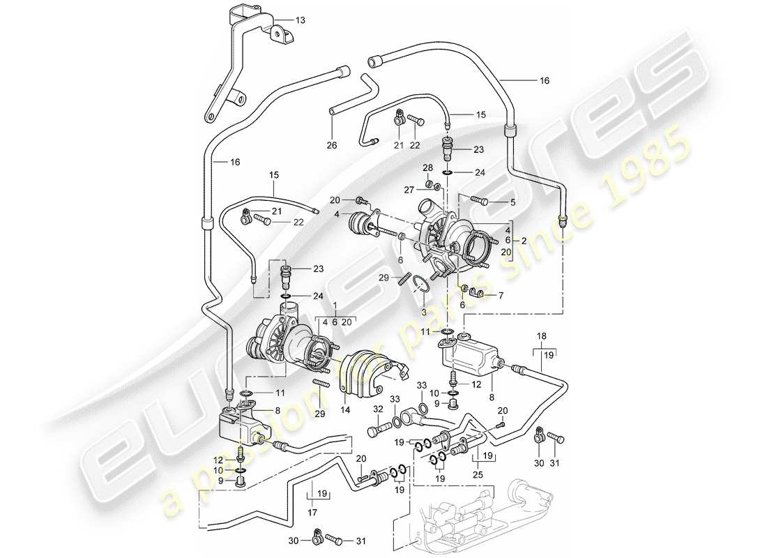 porsche 2003 (996 turbo / gt2) turbocompressore gas di scarico - tubo olio - per - turbocompressore gas di scarico schema delle parti