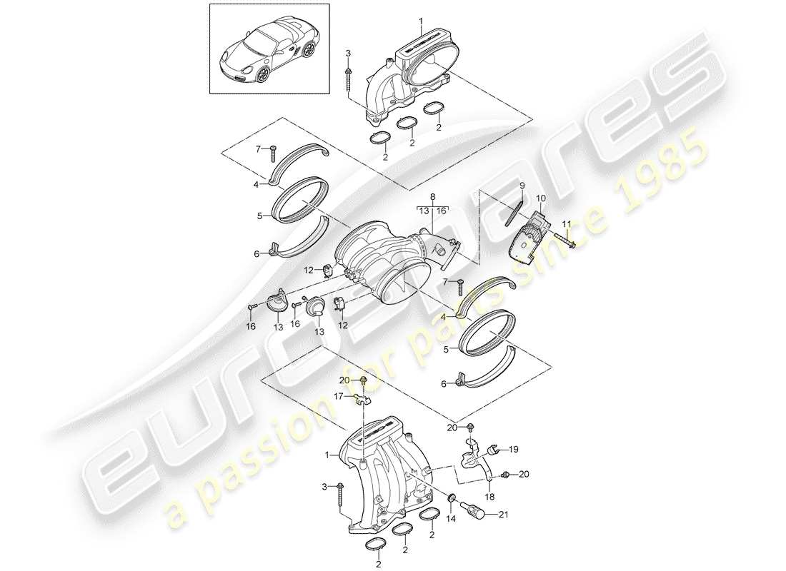 porsche 2011 (987 boxster) distributore dell'aria aspirata diagramma delle parti