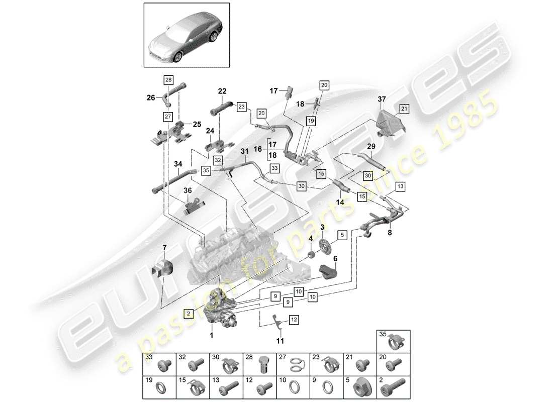 porsche 2017 (panamera 971-1) schema delle parti della pompa ad alta pressione