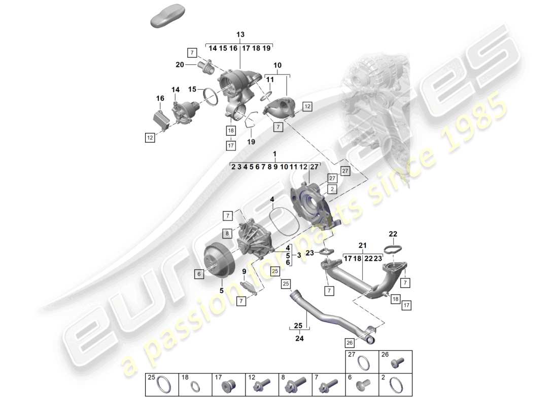 porsche 2020 (718 cayman) pompa di raffreddamento diagramma delle parti