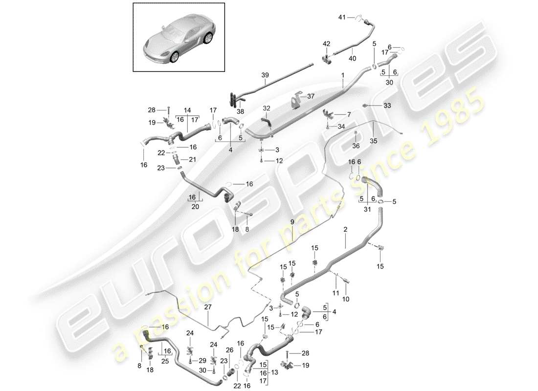 porsche 2020 (718 cayman) diagramma delle parti del raffreddamento ad acqua