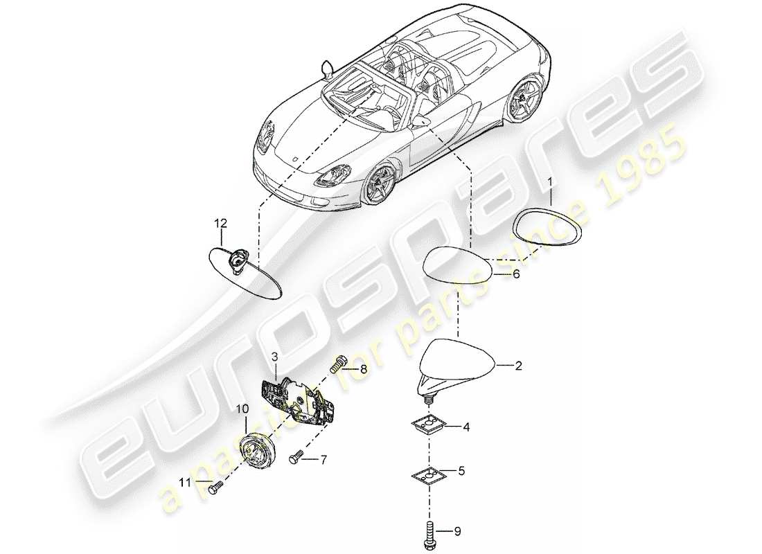 porsche 2006 (carrera gt) specchio retrovisore - specchio retrovisore interno schema delle parti