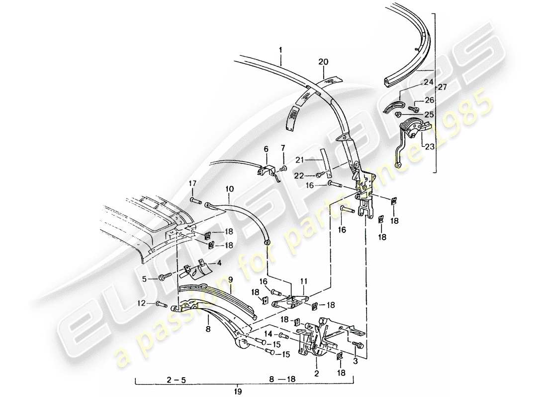 porsche 2001 (986 boxster) telaio superiore - parti singole schema delle parti