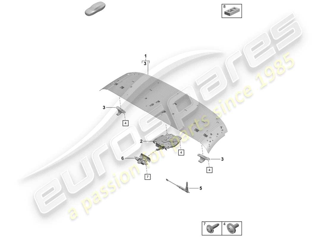 porsche 2019 (718 boxster spyder) diagramma delle parti del telaio superiore
