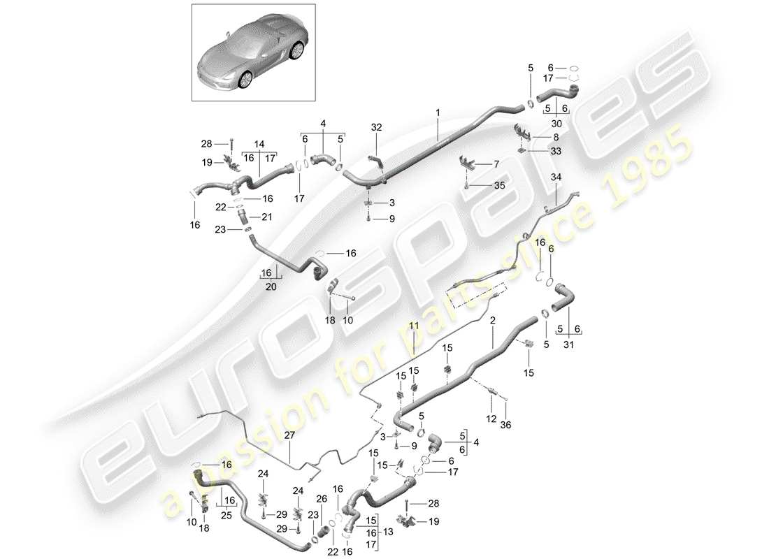 porsche 2016 (981 boxster spyder) raffreddamento ad acqua 1 diagramma delle parti