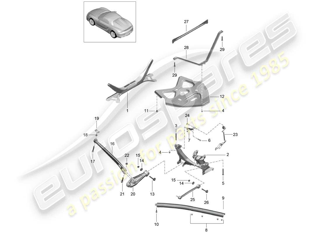 porsche 2016 (981 boxster spyder) schema delle parti assale posteriore