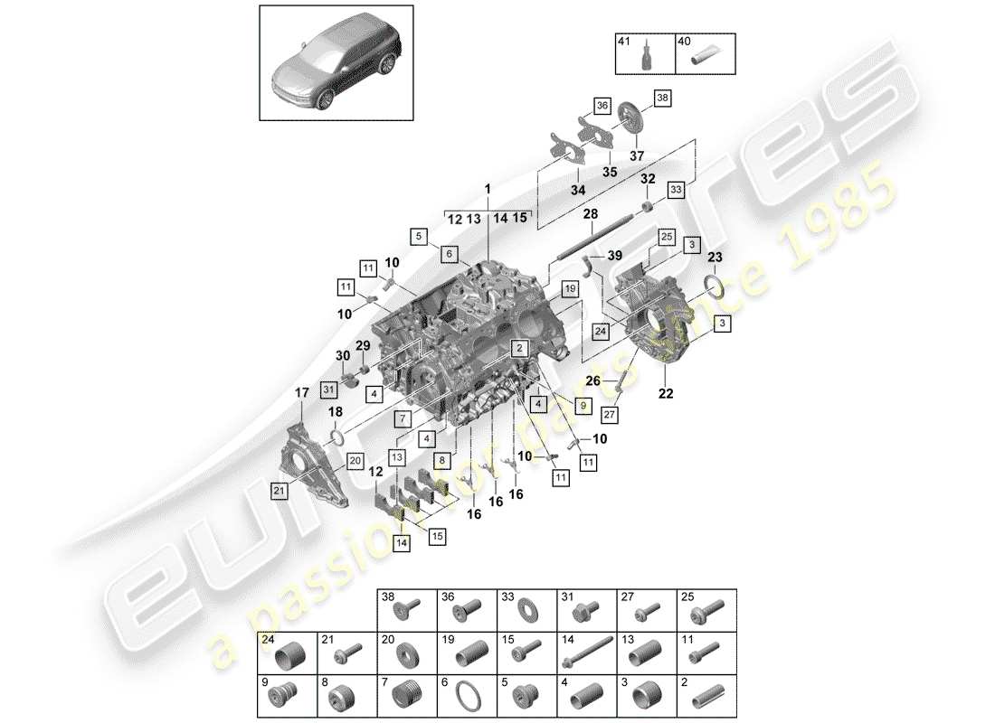 porsche 2020 (cayenne e3 9ya/9yb) schema delle parti del basamento