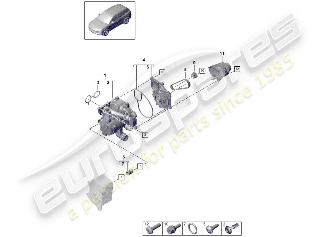 porsche 2020 (cayenne e3 9ya/9yb) diagramma delle parti del termostato