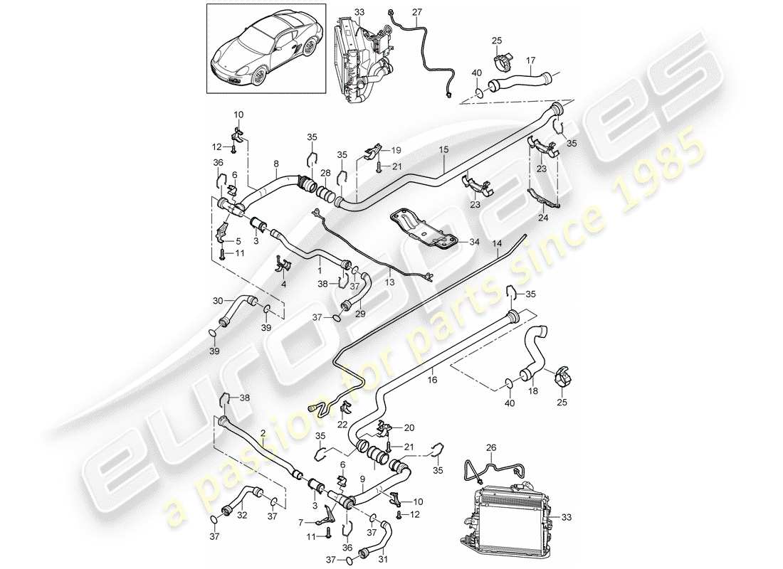 porsche 2007 (987 cayman) raffreddamento ad acqua 2 diagramma delle parti