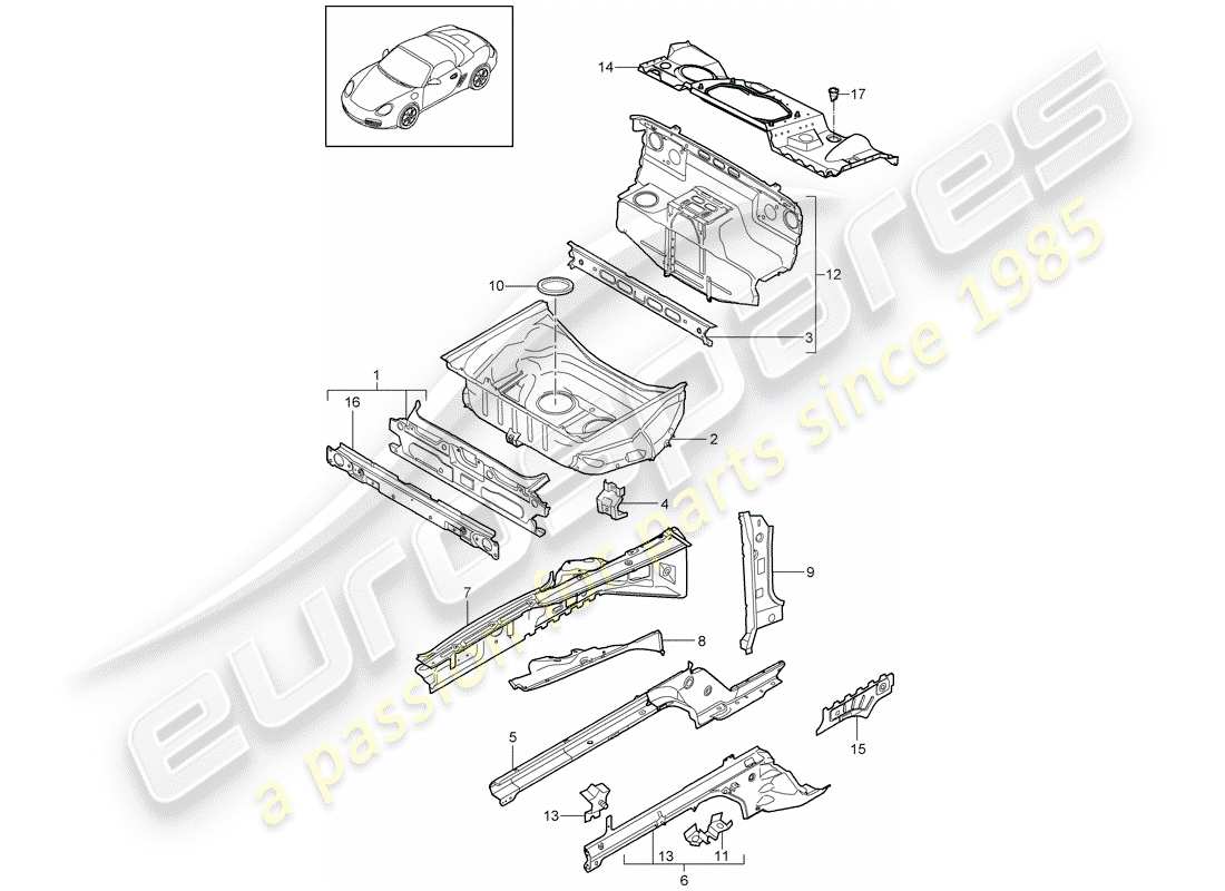 porsche 2009 (987 boxster) schema delle parti frontale