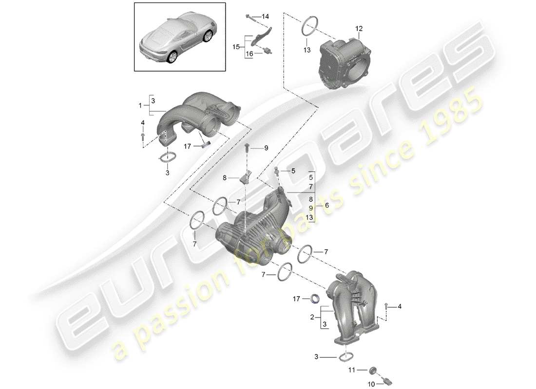 porsche 2020 (718 cayman) distributore dell'aria aspirata diagramma delle parti