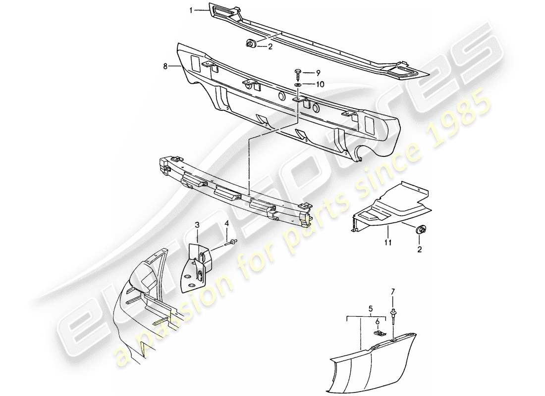 porsche 1995 (993) protezione termica - per - paraurti diagramma delle parti