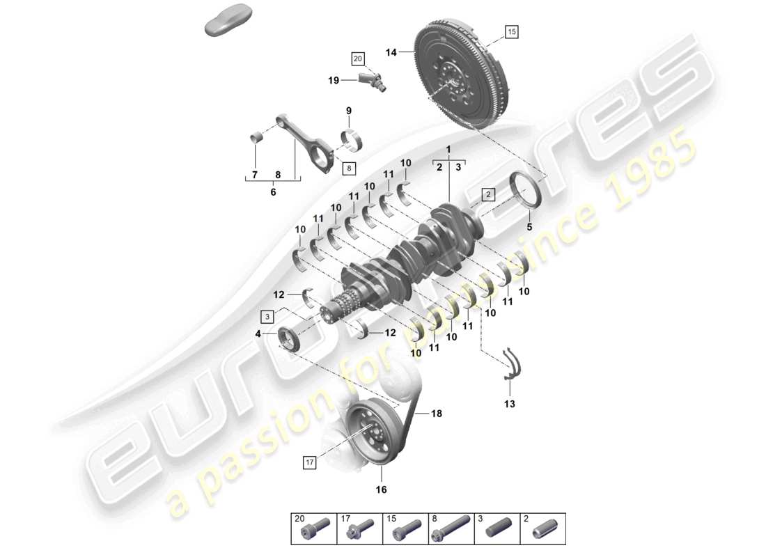 porsche 2020 (718 cayman) biella albero motore volano diagramma delle parti