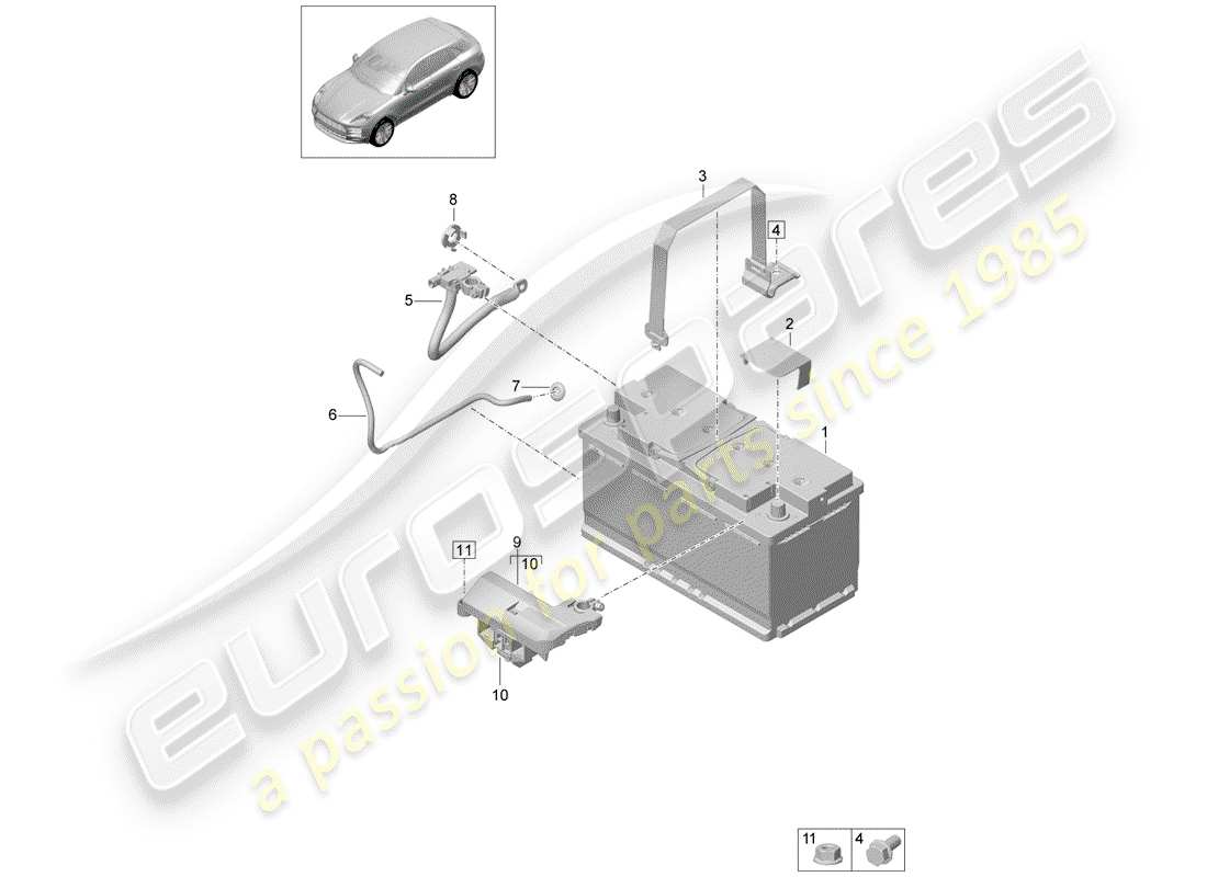 porsche 2019 (macan) batteria diagramma delle parti