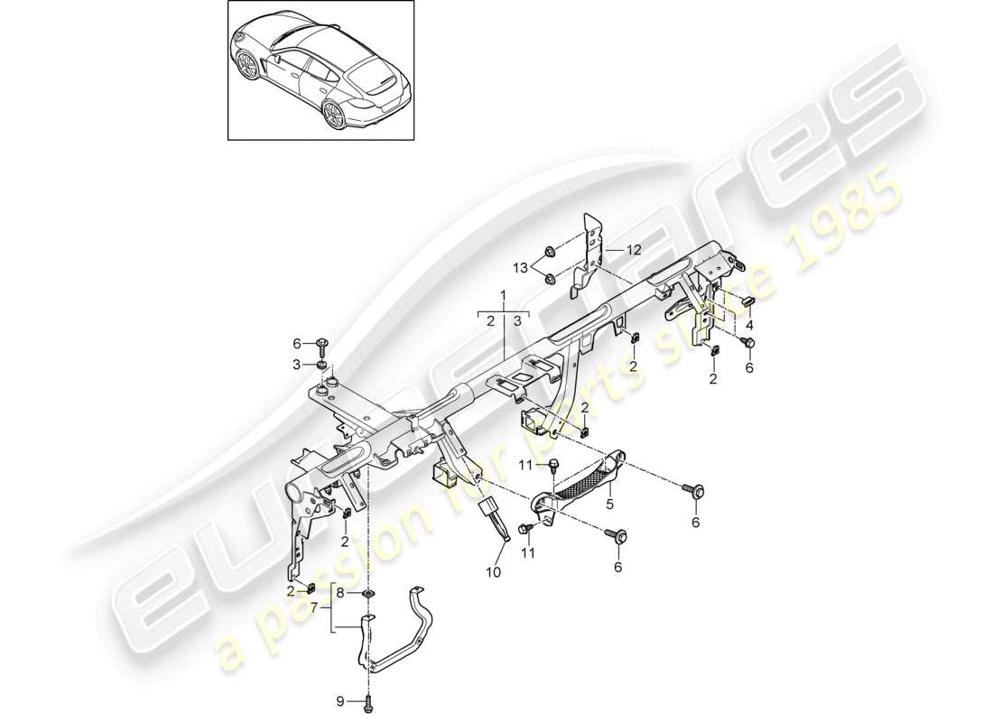 porsche 2010 (cayenne e1 9pa) telaio di sostegno cruscotto diagramma delle parti
