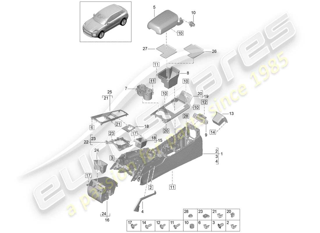 porsche 2020 (macan) schema delle parti della console centrale