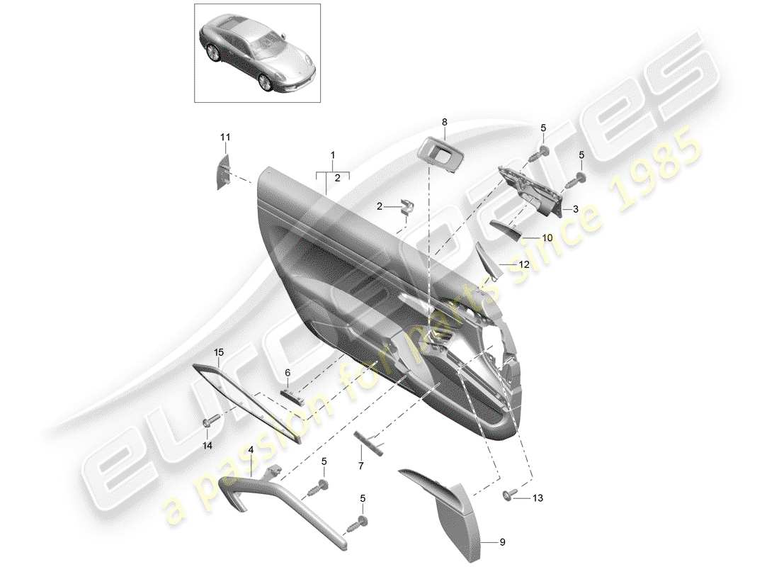 porsche 2014 (991-1) pannello di rivestimento della porta (similpelle) diagramma delle parti