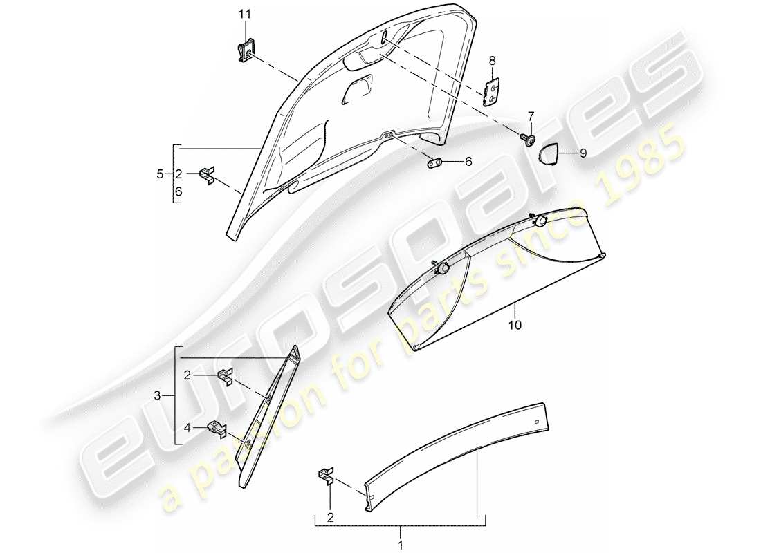 porsche 2009 (987 cayman) diagramma delle parti trims