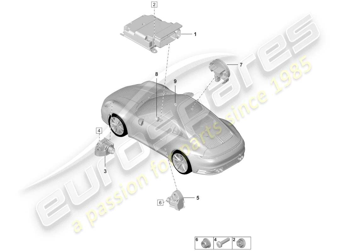 porsche 2020 (992-1) modulo di controllo dell'airbag diagramma delle parti
