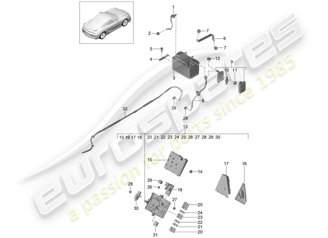 porsche 2016 (981 cayman gt4) diagramma delle parti della batteria