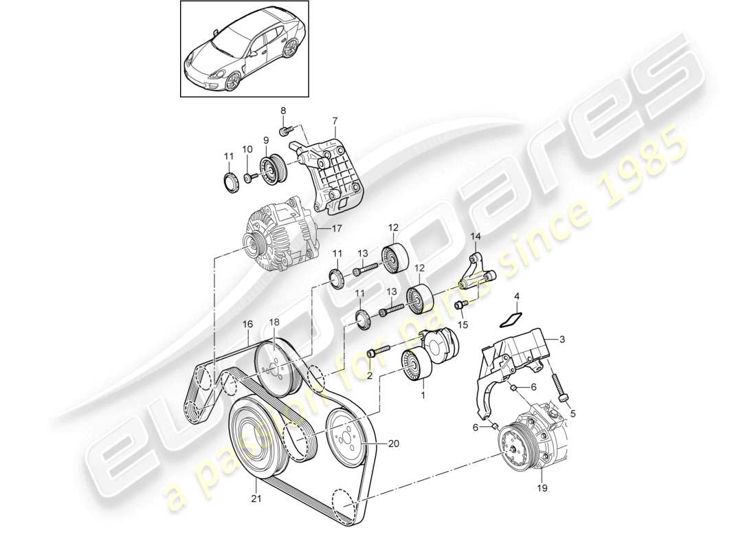 porsche 2010 (cayenne e1 9pa) tendicinghia ammortizzatore cinghia trapezoidale diagramma delle parti