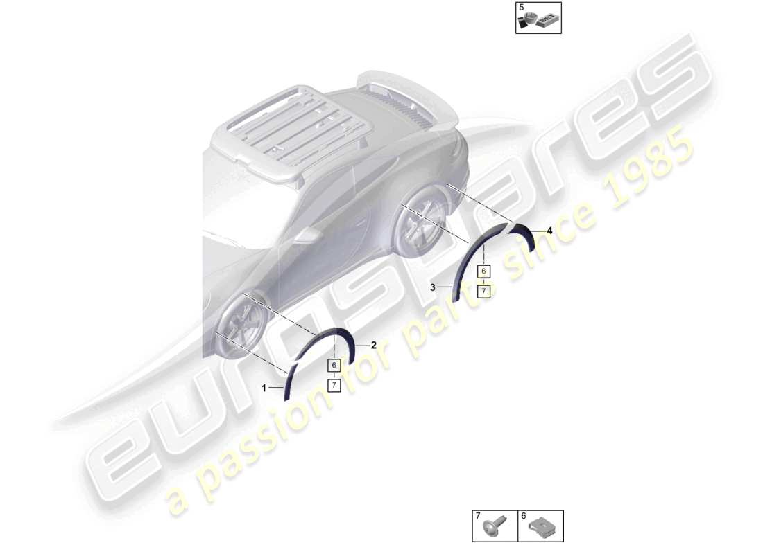 porsche 2019 (992-1) copertura passaruota diagramma delle parti