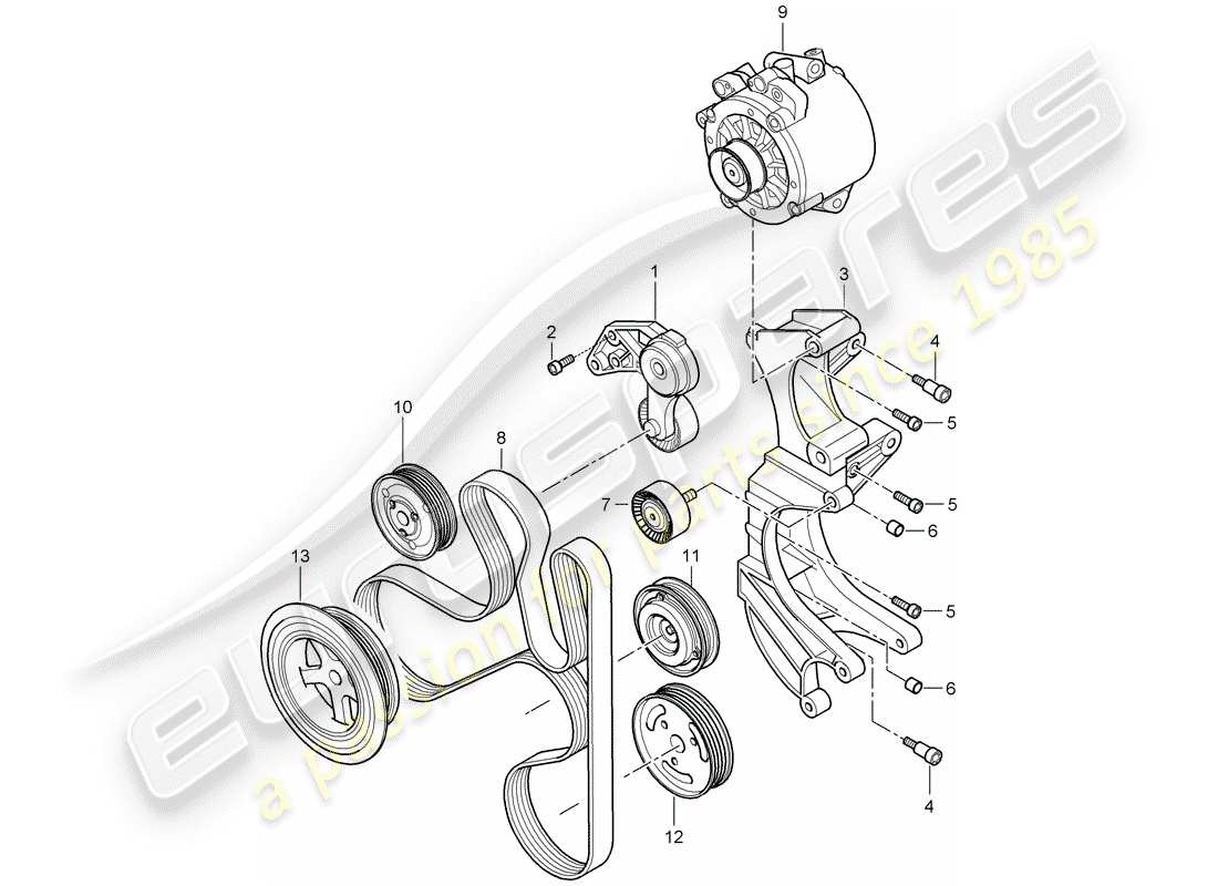 porsche 2008 (cayenne e1 9pa) ammortizzatore di tensionamento della cinghia diagramma delle parti