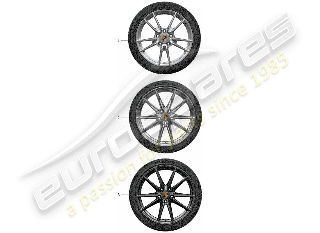 porsche 2013 (tequipment 98x/99x) 1 set cerchi in alluminio con diagramma delle parti