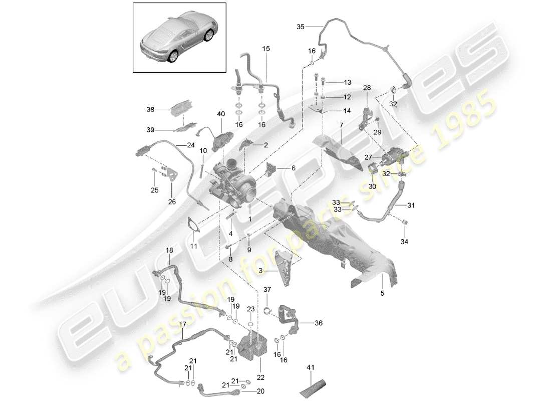 porsche 2020 (718 cayman) turbocompressore gas di scarico diagramma delle parti