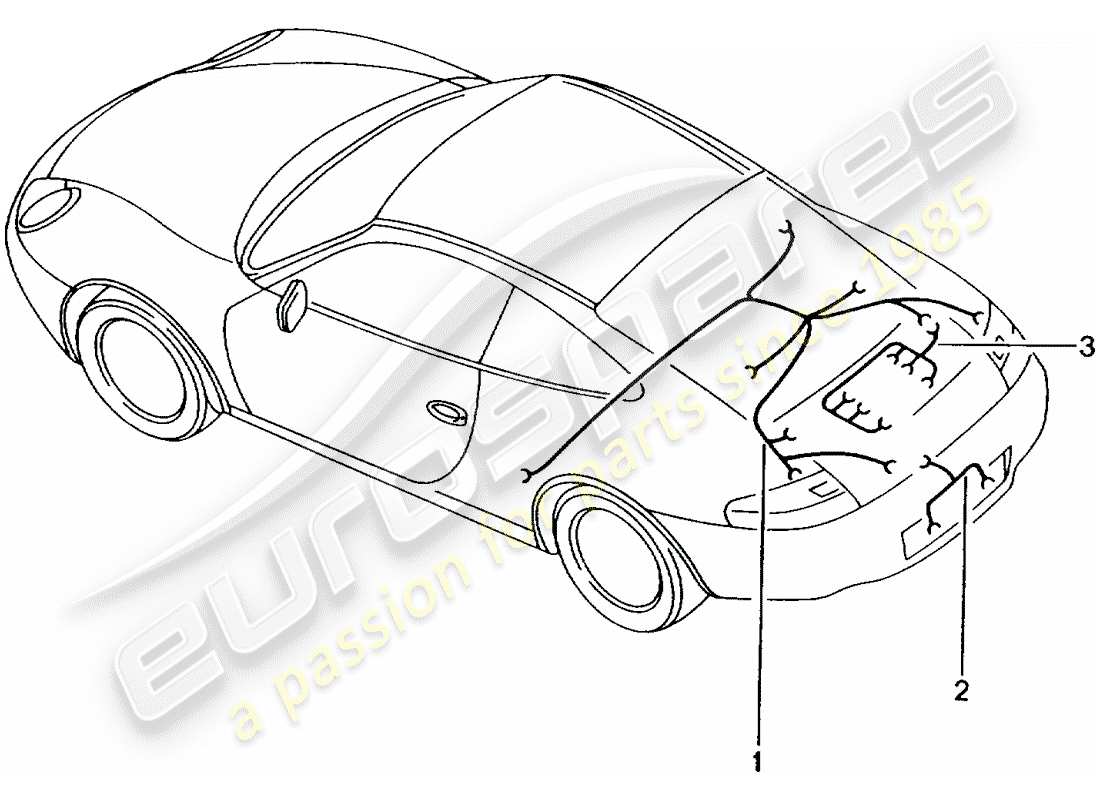 porsche 2004 (996 gt3) cablaggi - parte posteriore - luce targa - motore - kit riparazione - impianto antibloccaggio freni. -abs- - indicatore usura pastiglie freno - assale posteriore schema delle parti