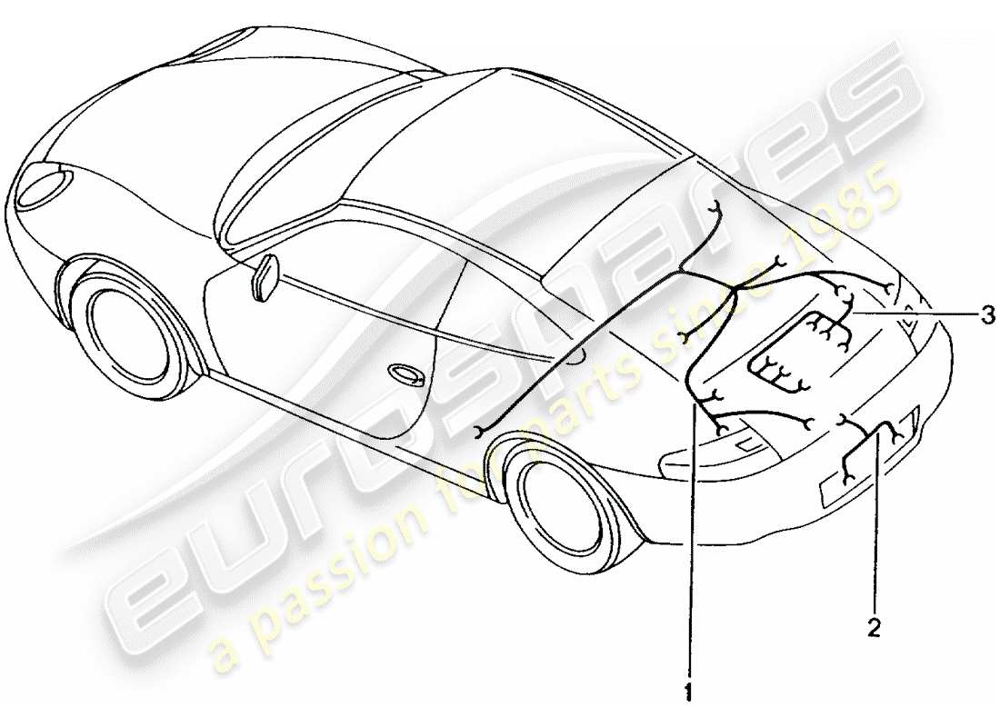 porsche 996 gt3 (2004) cablaggi - parte posteriore - luce targa - motore - kit riparazione - impianto antibloccaggio freni. -abs- - indicatore usura pastiglie freno - assale posteriore schema delle parti