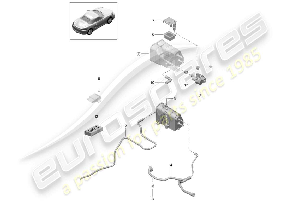 porsche 2020 (718 boxster) contenitore per carbone attivo diagramma delle parti
