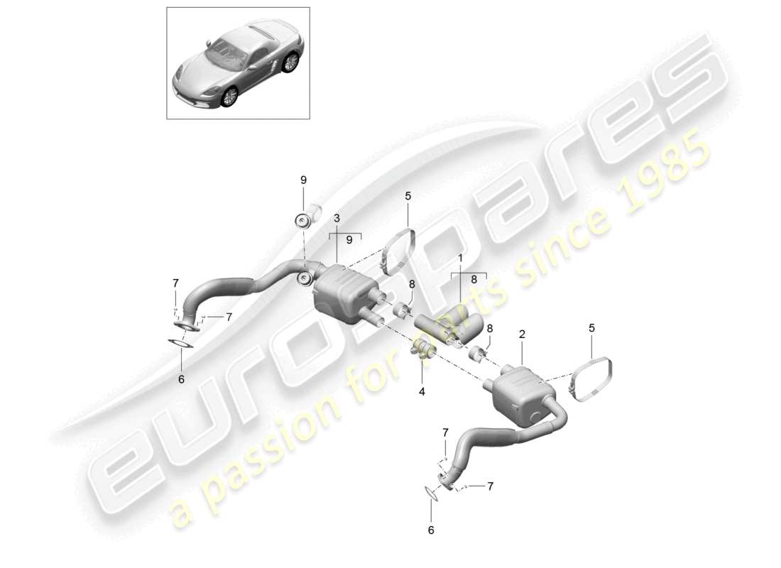 porsche 2020 (718 boxster) impianto di scarico sport diagramma delle parti