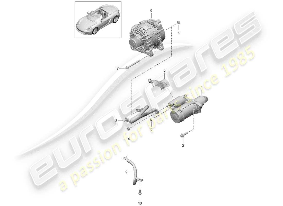 porsche 2018 (718 boxster) schema delle parti di starter