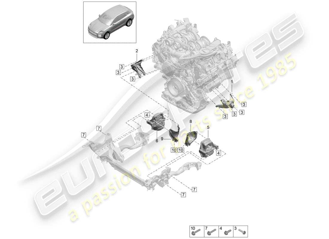 porsche 2020 (macan) attrezzatura di sollevamento motore schema delle parti