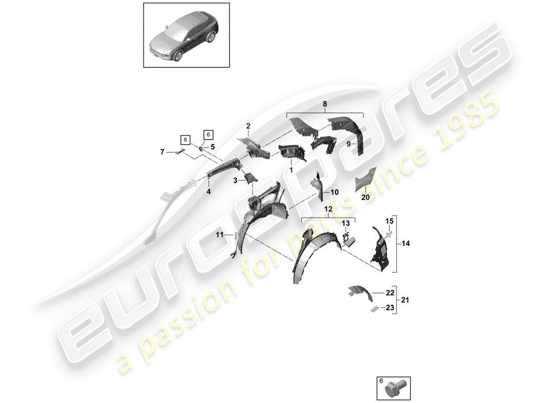 porsche 2020 (cayenne e3 9ya/9yb) pannello laterale schema delle parti