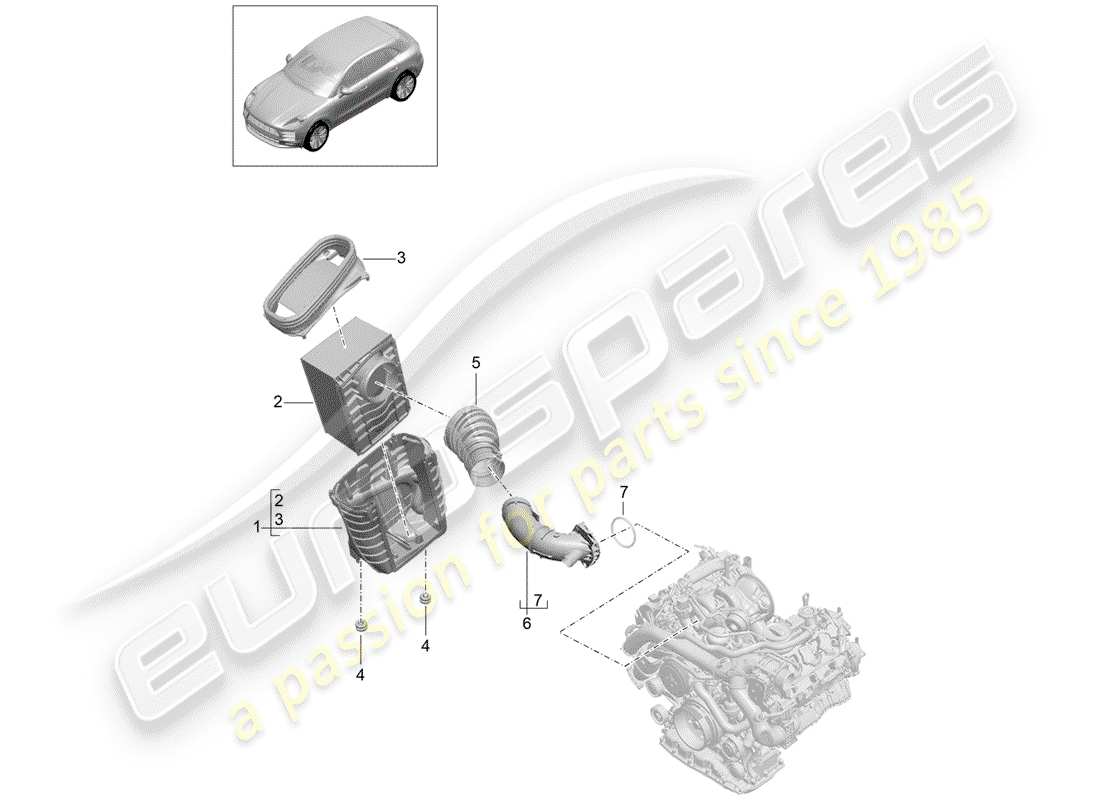 porsche 2020 (macan) diagramma delle parti filtro aria