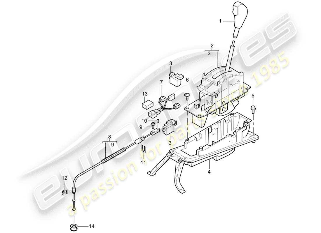 porsche 2008 (cayenne e1 9pa) leva del selettore schema delle parti