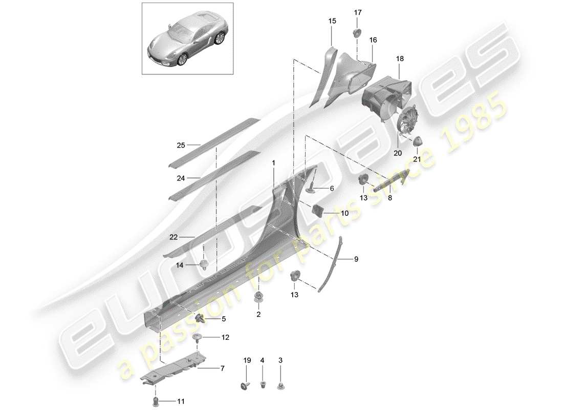 porsche 2014 (981 cayman) rivestimento lato lato diagramma delle parti