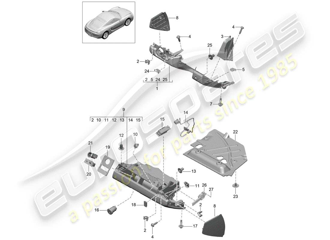 porsche 2014 (981 cayman) scatola di guanti diagramma delle parti