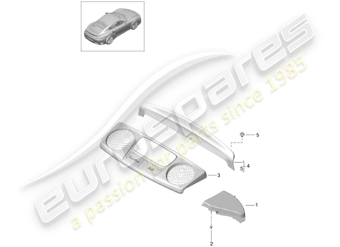 porsche 2019 (991-2 turbo) liner diagramma delle parti